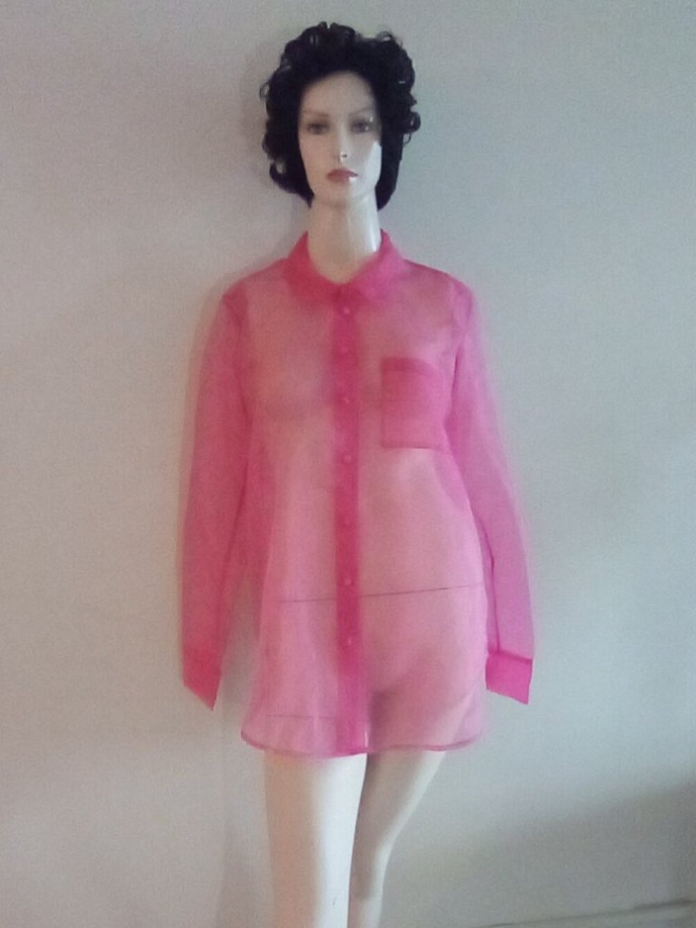 Nicole Miller New York Sheer Hot Pink Top Sz M